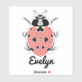 Coral Pink Ladybug met Name Sticker