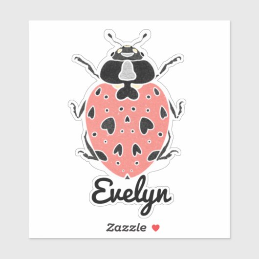 Coral Pink Ladybug met Name Sticker (Vel)
