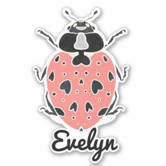 Coral Pink Ladybug met Name Sticker (Voorkant)