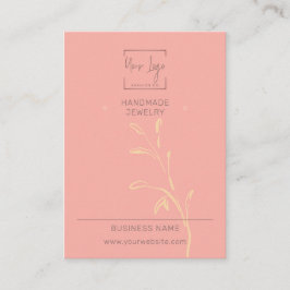 Coral Pink Leaf Social QR Sieraden Display Kaart Contactkaartje