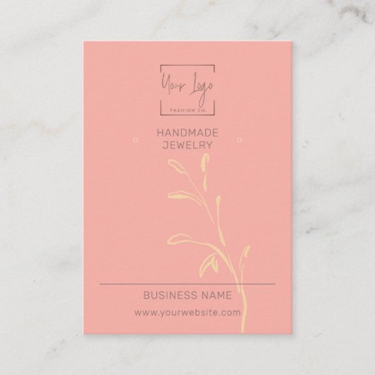 Coral Pink Leaf Social QR Sieraden Display Kaart Contactkaartje (Voorkant)