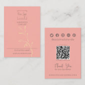 Coral Pink Leaf Social QR Sieraden Display Kaart Contactkaartje (Voorkant / Achterkant)