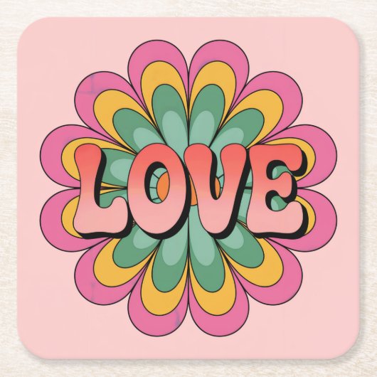 Coral Pink LOVE Roze Onderzetter Set (Voorkant)