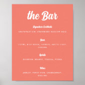Coral Pink Modern Script Wedding Bar Menu Poster (Voorkant)