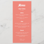 Coral Pink Modern Script Wedding Menu (Voorkant)