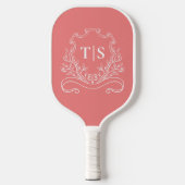 Coral Pink Monogram Initial Girly Classic Crest Pickleball Paddle (Voorkant)