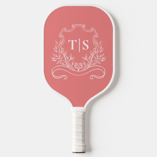 Coral Pink Monogram Initial Girly Classic Crest Pickleball Paddle (Voorkant)