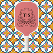 Coral Pink Monogram Initial Girly Classic Crest Pickleball Paddle