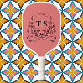 Coral Pink Monogram Initial Girly Classic Crest Pickleball Paddle