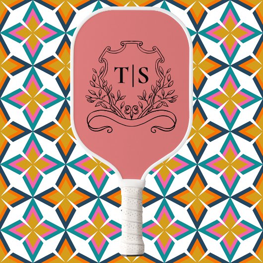 Coral Pink Monogram Initial Girly Classic Crest Pickleball Paddle