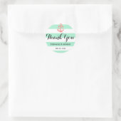 Coral Pink Nautical Anchor en Mint Green Wedding Ronde Sticker (Tas)