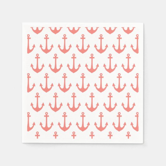 Coral Pink Nautical Anchor Patroon Servetten (Voorkant)