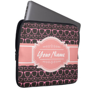 Coral Pink Nerd Glassen Aangepast Laptop Sleeve