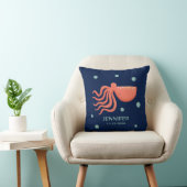 Coral Pink Octopus on Navy – Coastal Sea Design Kussen (Stoel)