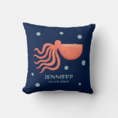 Coral Pink Octopus on Navy – Coastal Sea Design Kussen (Voorkant)