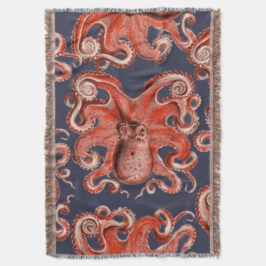 Coral Pink  Octopus Zee Creature Deken (Voorkant Verticaal)