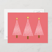 Coral Pink Ombre Retro Moderne kerstbomen Feestdagenkaart (Voorkant / Achterkant)