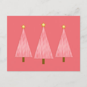 Coral Pink Ombre Retro Moderne kerstbomen Feestdagenkaart