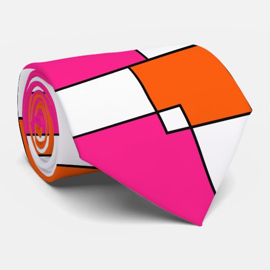 Coral Pink Oranje White Squares Stropdas (Opgerold)