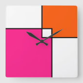 Coral Pink Oranje White Squares Vierkante Klok (Voorkant)
