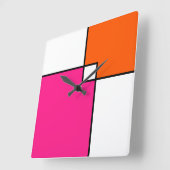 Coral Pink Oranje White Squares Vierkante Klok (Hoek)