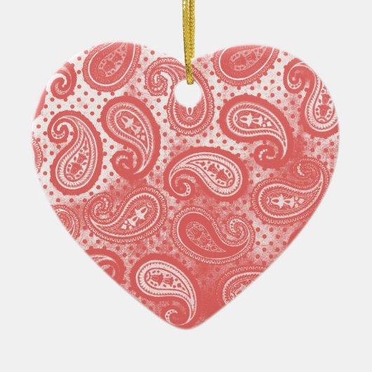 Coral Pink Paisley Heart Keramisch Ornament (Voorkant)