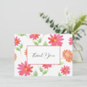 Coral Pink Peach Waterverf Daisy Pattern Bedankkaart (Staand voorkant)