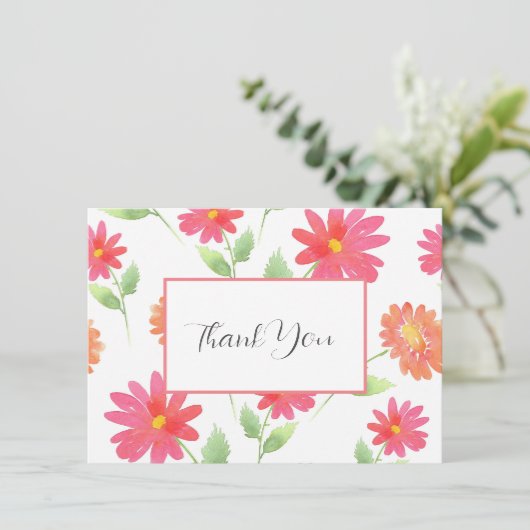 Coral Pink Peach Waterverf Daisy Pattern Bedankkaart (Staand voorkant)