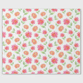 Coral Pink Peach Waterverf Daisy Pattern Cadeaupapier (Vlak)