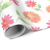 Coral Pink Peach Waterverf Daisy Pattern Cadeaupapier (Rol Hoek)