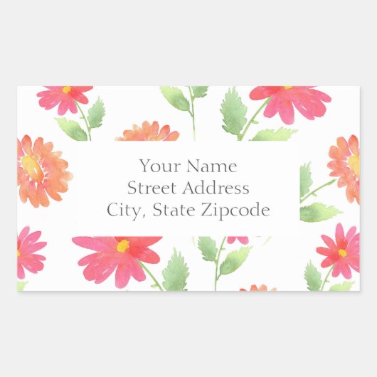 Coral Pink Peach Waterverf Daisy Pattern Rechthoekige Sticker (Voorkant)