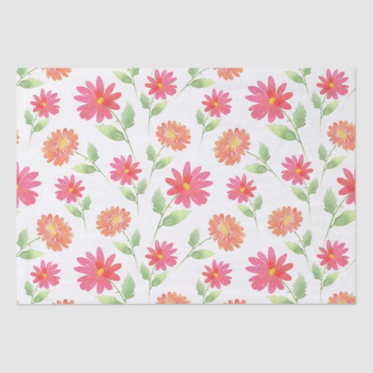 Coral Pink Peach Waterverf Daisy Pattern Tissuepapier (Voorkant)