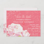 Coral Pink Peony Wedding Save the Date Aankondigingskaart (Voorkant / Achterkant)