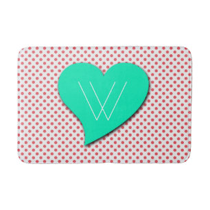Coral Pink Polka Dots-Monogram van Shirley Taylor Badmat
