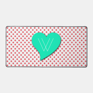 Coral Pink Polka Dots-Monogram van Shirley Taylor Bureaumat