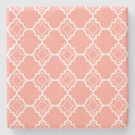Coral Pink Quatrefoil Geometric Patroon Stenen Onderzetter (Voorkant)