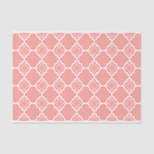 Coral Pink Quatrefoil Geometric Patroon Tissuepapier (Voorkant)