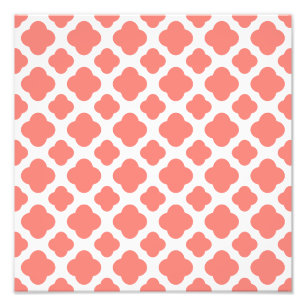 Coral Pink Quatrefoil Patroon Foto Afdruk