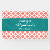 Coral Pink Quatrefoil Patroon met Blauwgroen Brida Spandoek (Horizontaal)