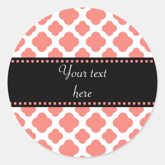 Coral Pink Quatrefoil Patroon Ronde Sticker (Voorkant)