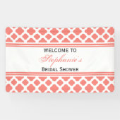 Coral Pink Quatrefoil Pattern Vrijgezellenfeest Spandoek (Horizontaal)