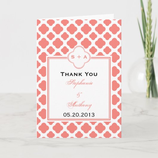 Coral Pink Quatrefoil Pattern Weddenschap Bedankt (Voorkant)