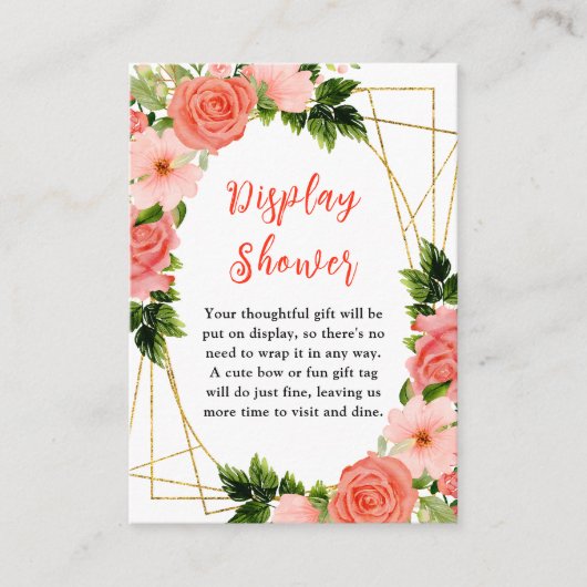 Coral Pink Red Roses Baby Display Shower Informatiekaartje (Voorkant)