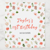 Coral Pink Red Roses Floral Birthday Wijn Etiket (Enkel label)