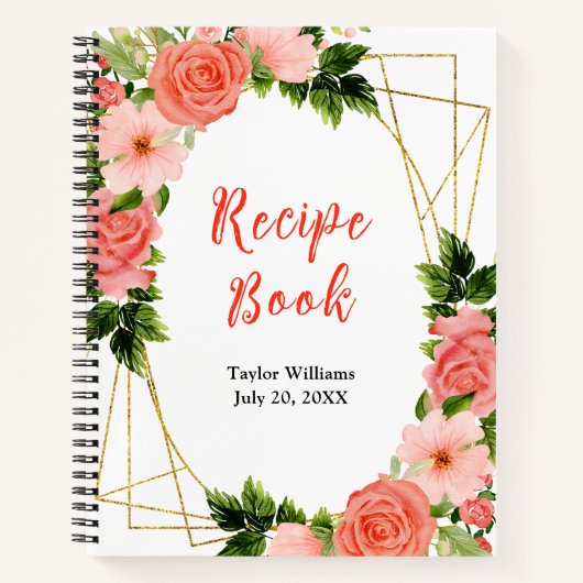 Coral Pink Red Roses Floral Recipe Book Notitieboek (Voorkant)
