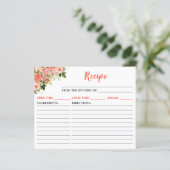 Coral Pink Red Roses Floral Recipe Card (Staand voorkant)
