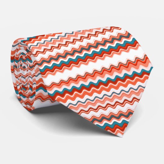 Coral Pink Red Wavy Zigzag Patroon Stropdas (Opgerold)