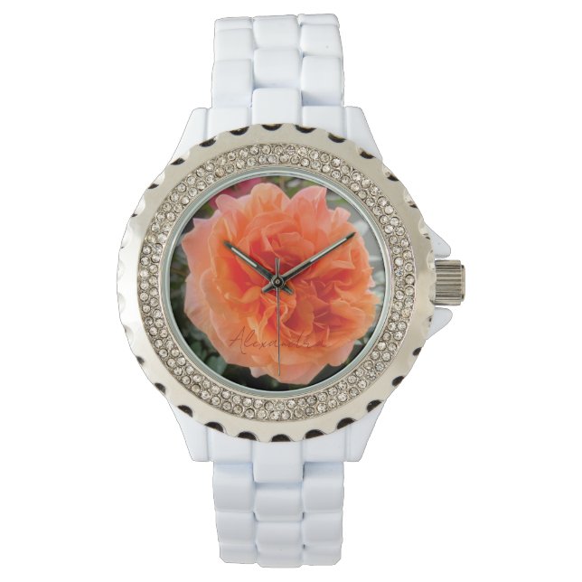 Coral Pink Rose Bloemnaam Horloge (Voorkant)