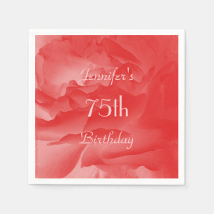 Coral Pink Rose Paper Napkins, 75e verjaardag Servet