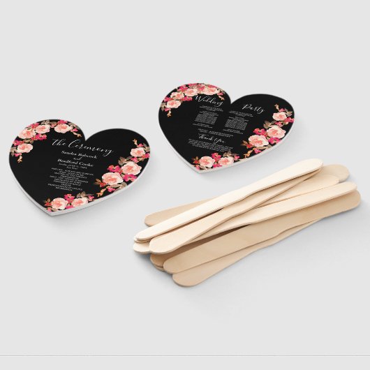 Coral Pink Roses op Black Wedding Ceremony Handwaaier (Niet-gemonteerd)